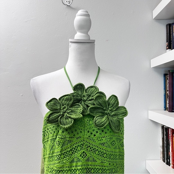 Farm Rio Halter Floral Ruffle NWT Crochet Mini Dress, Size XL - Picture 7 of 16